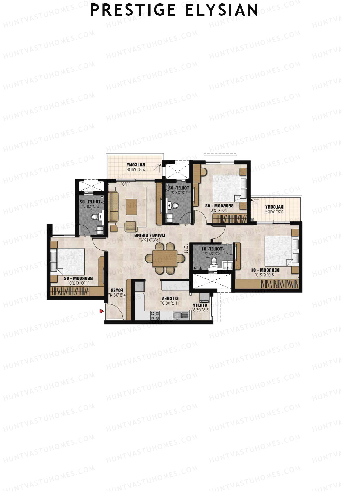 Prestige Elysian Tower 1 Unit 3 (Type C) Floor Plan