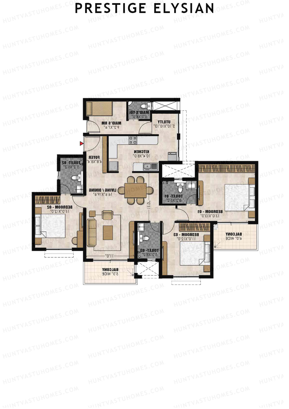 Prestige Elysian Tower 1 Unit 4 (Type D) Floor Plan