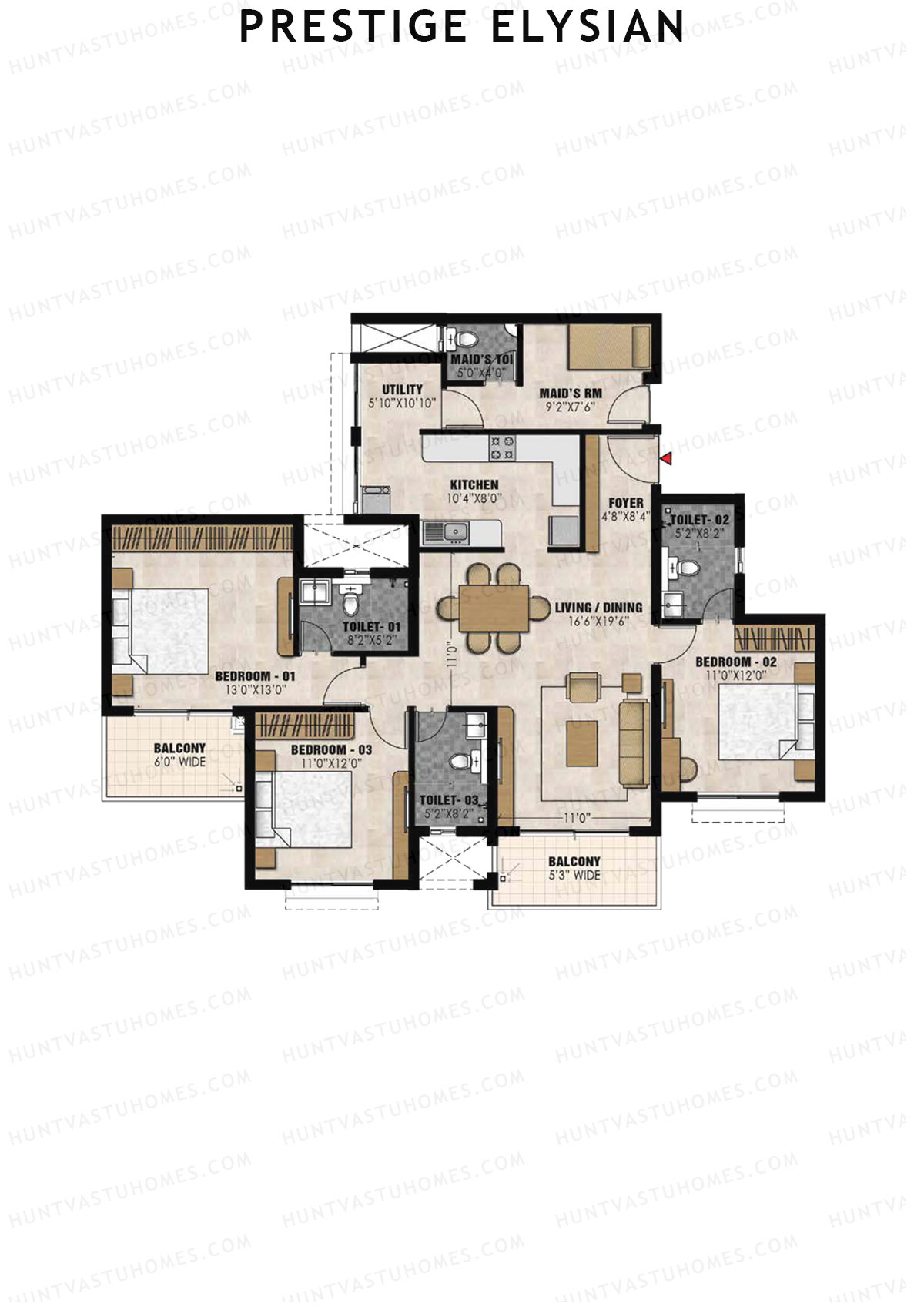 Prestige Elysian Tower 1 Unit 7 (Type D) Floor Plan