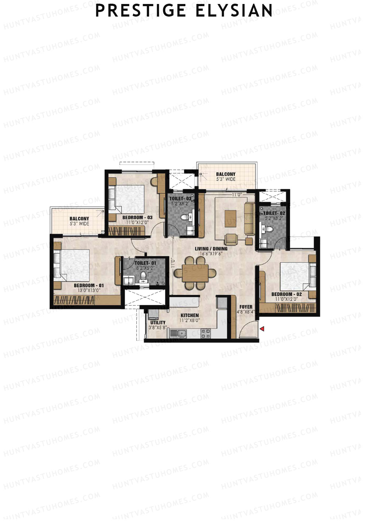 Prestige Elysian Tower 3 Unit 8 (Type C) Floor Plan