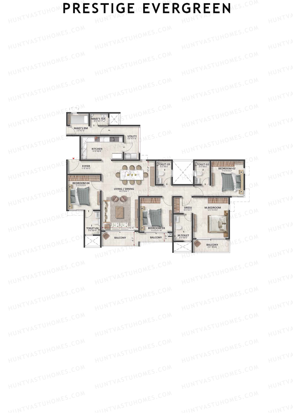 Prestige Evergreen, Tower 10, Unit 4 (Type H6), 4BHK, Super Area 2510   sq ft 