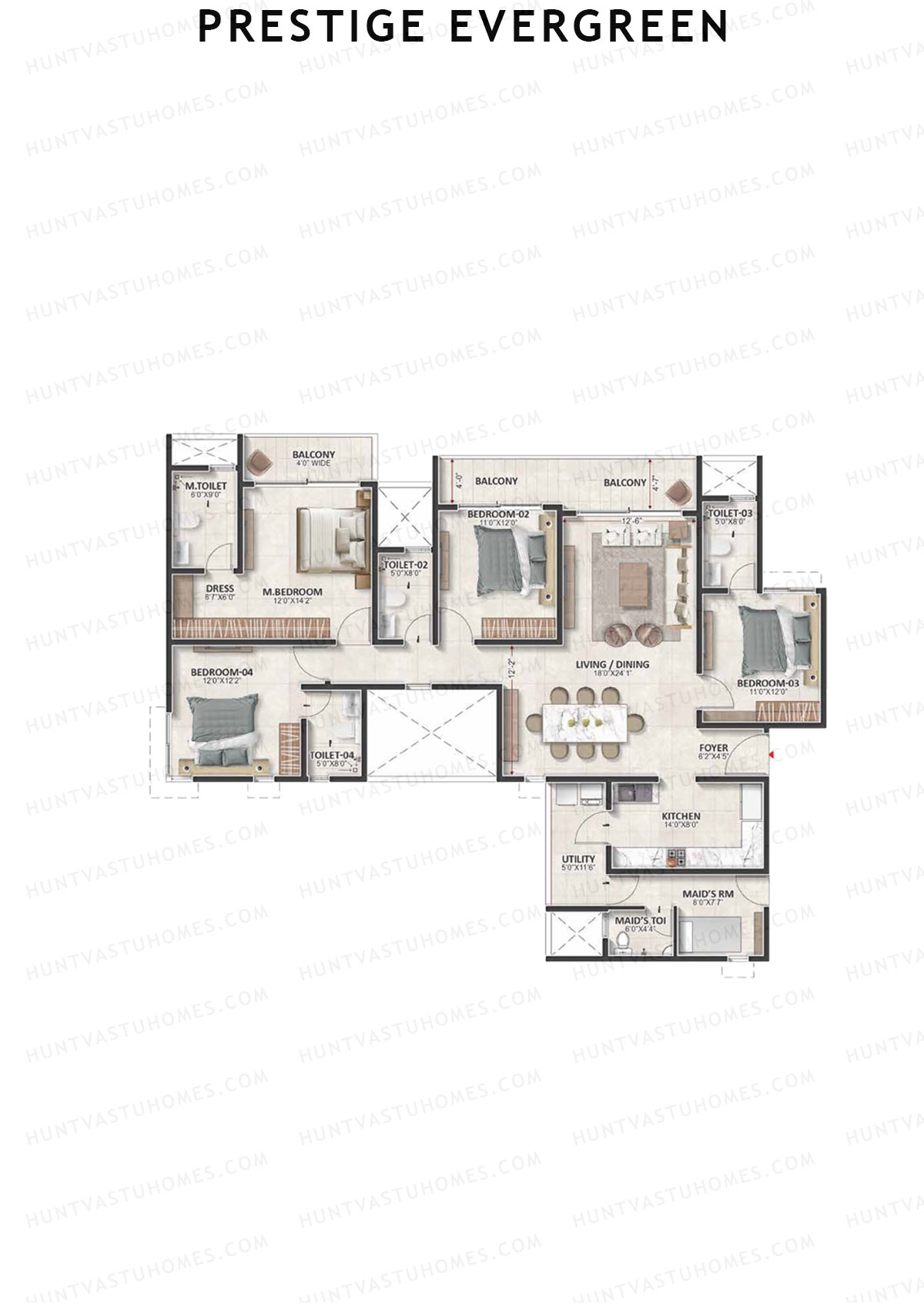 Prestige Evergreen, Tower 7, Unit 6 (Type H7), 3BHK, Super Area 2513   sq ft 