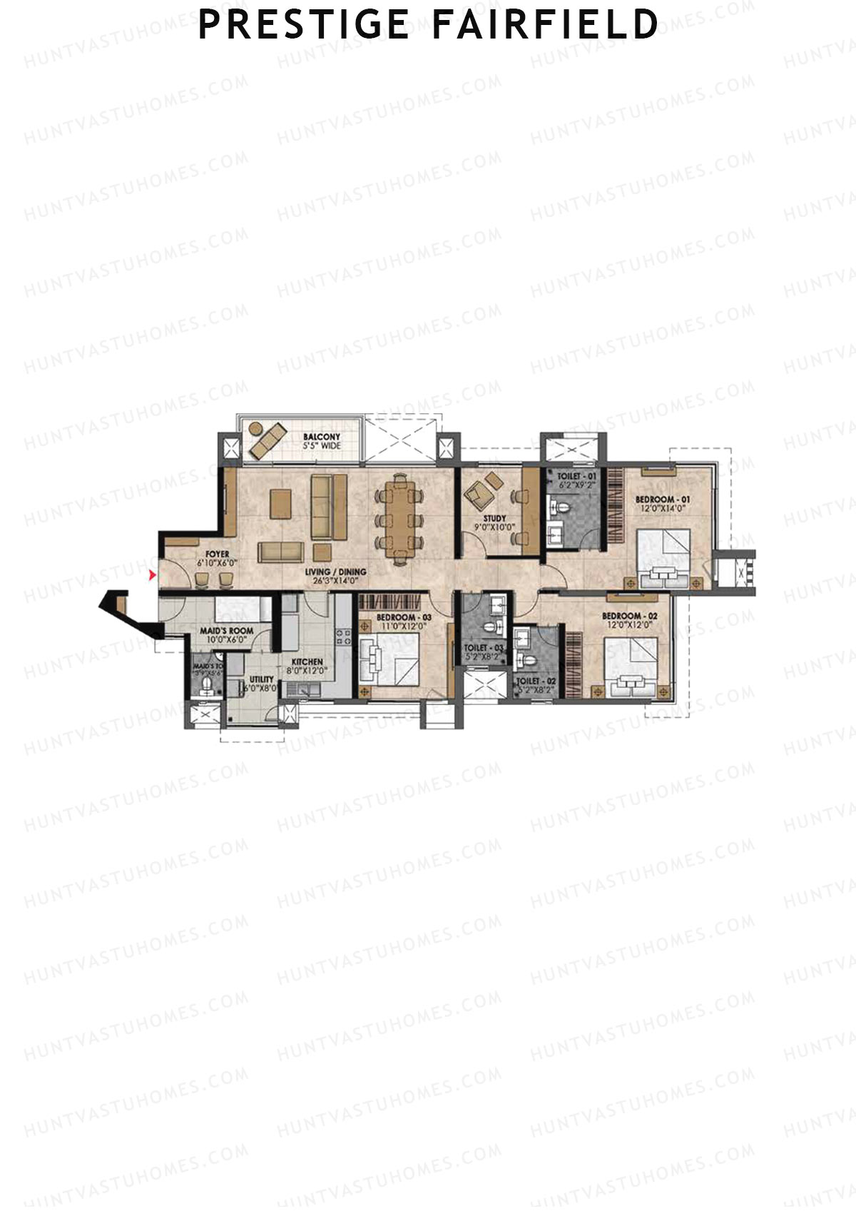 Prestige Fairfield Tower 1 Unit 1 (Type C1) Floor Plan