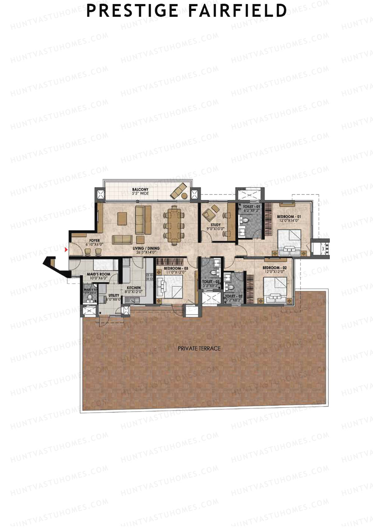 Prestige Fairfield Tower 1 Unit 1 (Type C2) Floor Plan