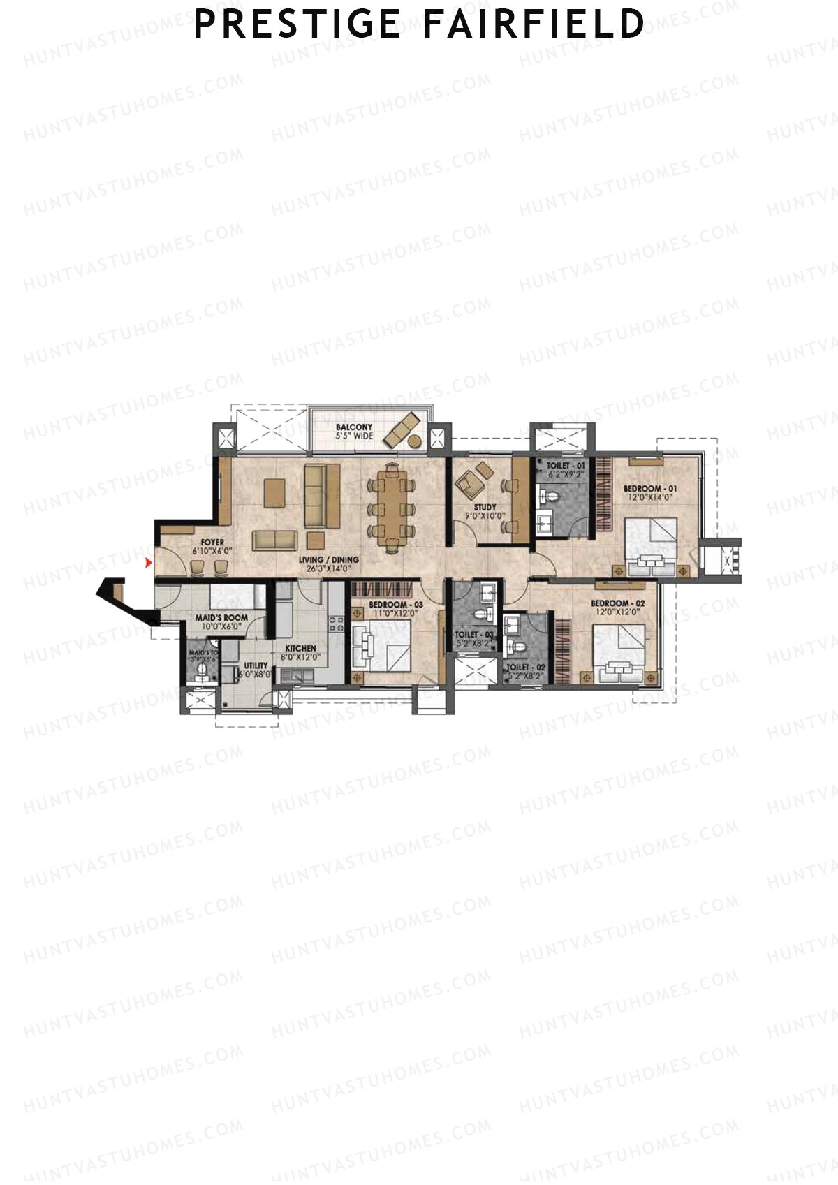 Prestige Fairfield Tower 1 Unit 1 (Type C) Floor Plan