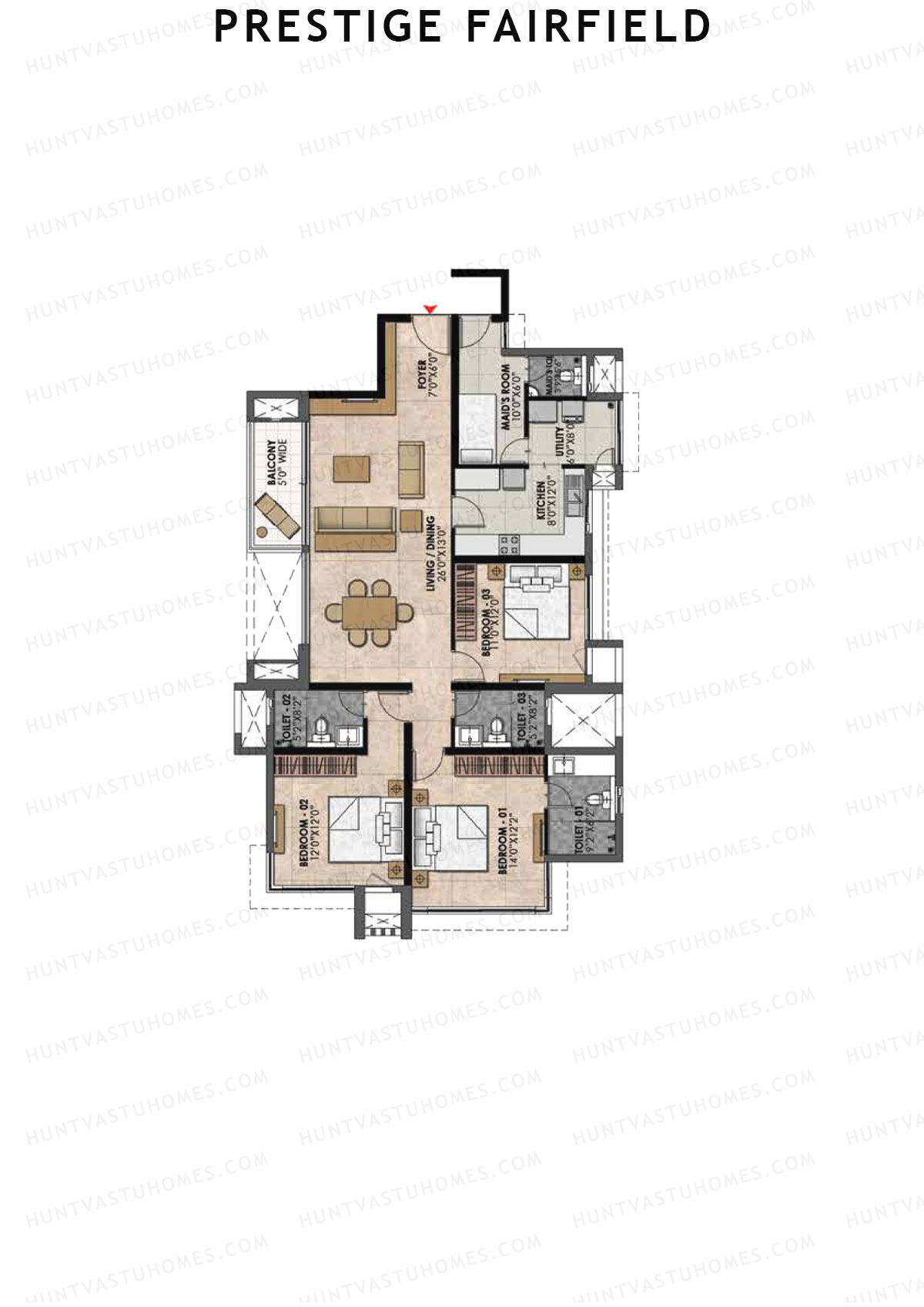 Prestige Fairfield Tower 1 Unit 2 (Type A1) Floor Plan