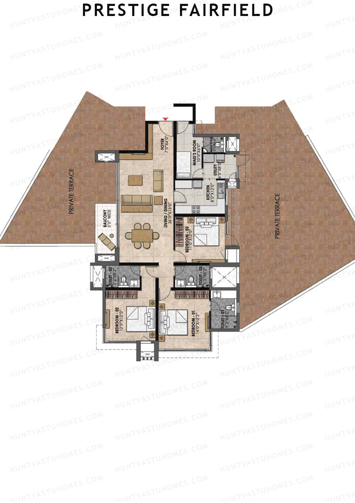 Prestige Fairfield Tower 1 Unit 2 (Type A3) Floor Plan