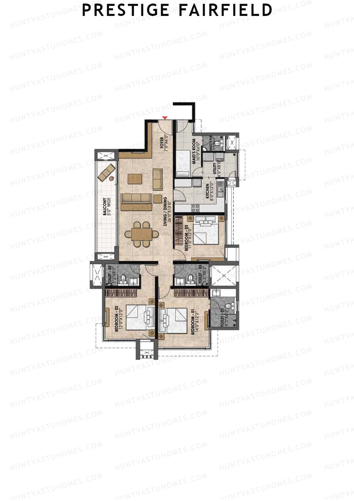 Prestige Fairfield Tower 1 Unit 2 (Type A4) Floor Plan