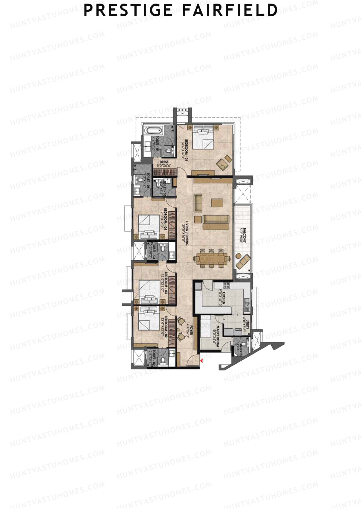 Prestige Fairfield Tower 1 Unit 3 (Type D1) Floor Plan