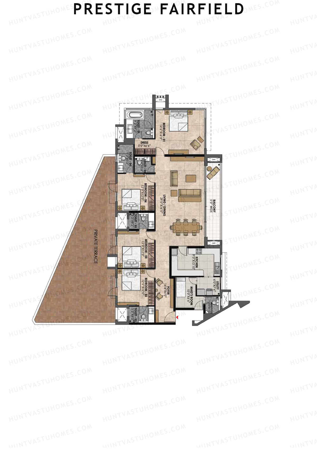 Prestige Fairfield Tower 1 Unit 3 (Type D2) Floor Plan