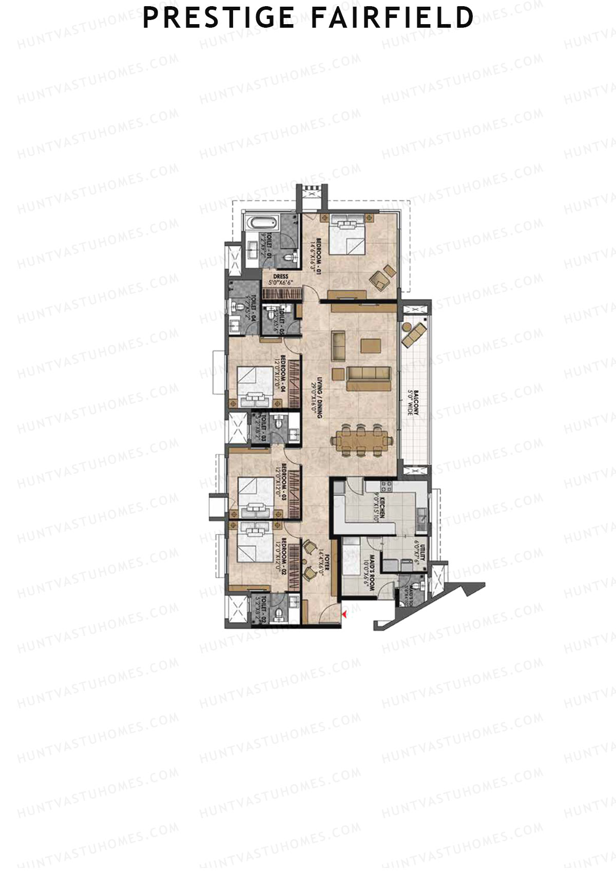 Prestige Fairfield Tower 1 Unit 3 (Type D3) Floor Plan