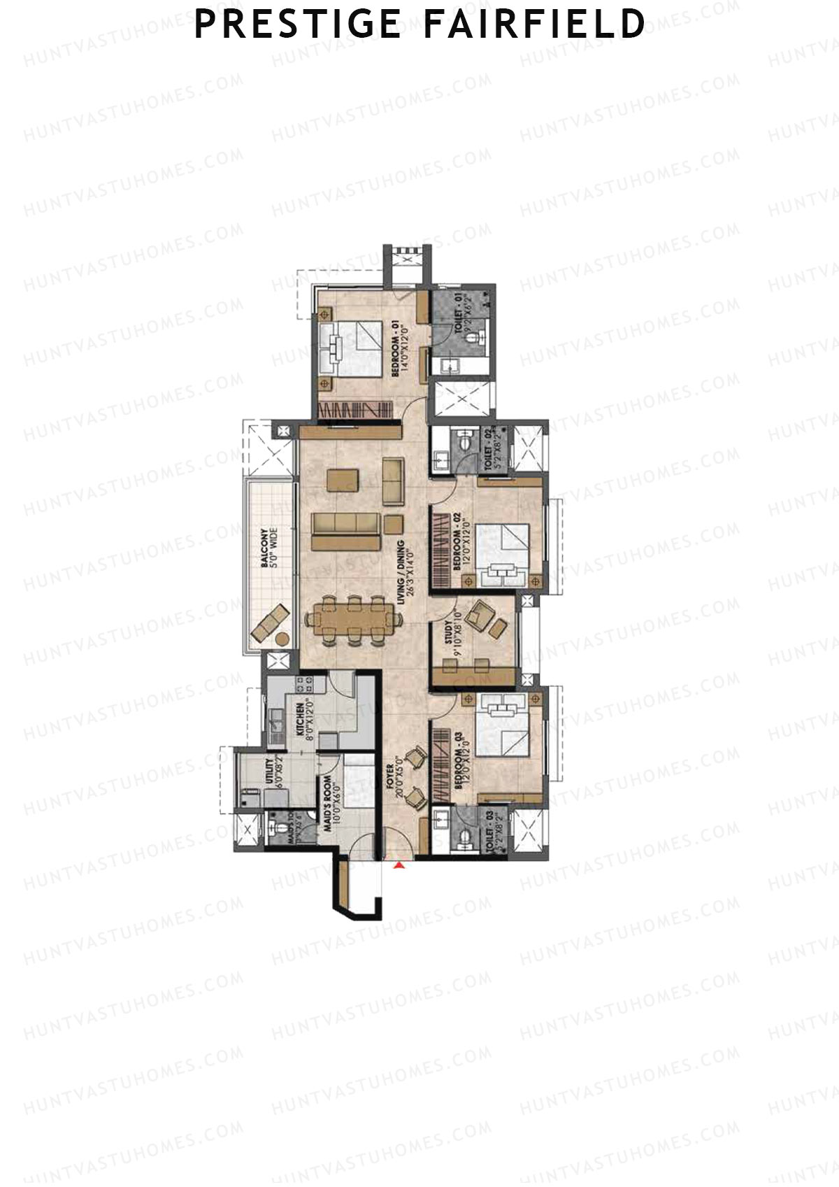 Prestige Fairfield Tower 2 Unit 1 (Type B1) Floor Plan