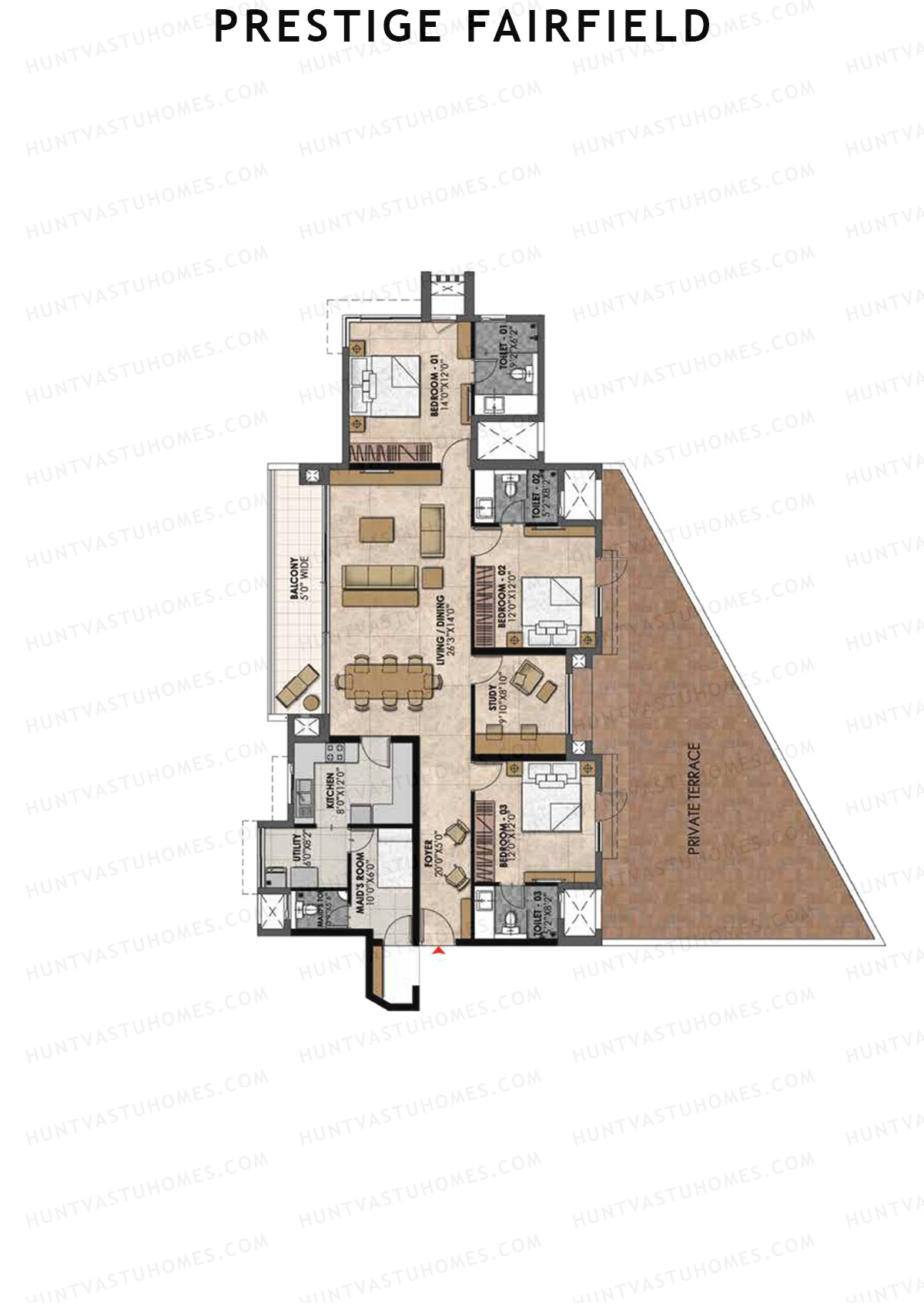 Prestige Fairfield Tower 2 Unit 1 (Type B2) Floor Plan