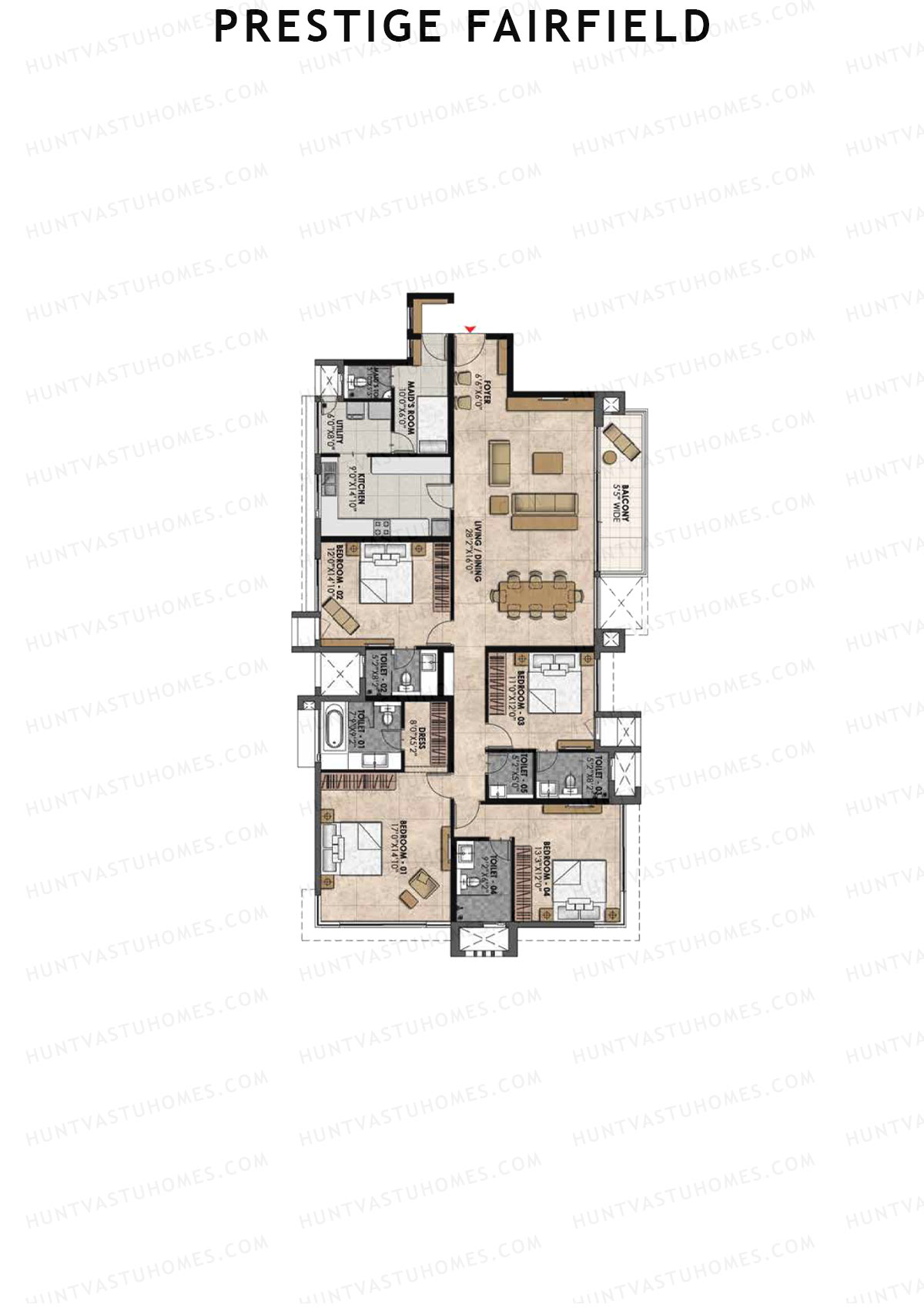 Prestige Fairfield Tower 2 Unit 2 (Type E1) Floor Plan