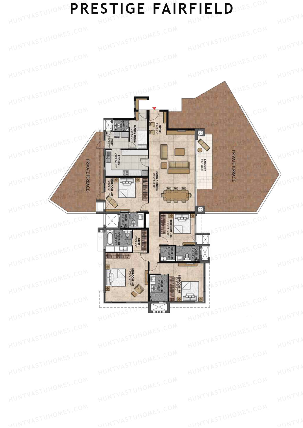 Prestige Fairfield Tower 2 Unit 2 (Type E2) Floor Plan