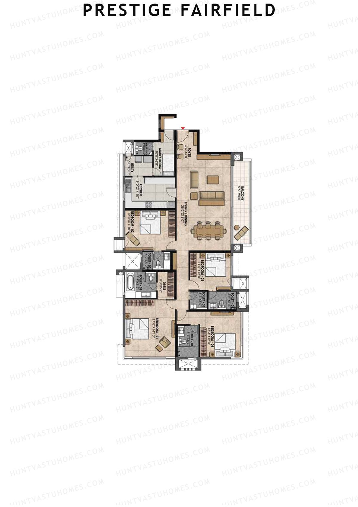 Prestige Fairfield Tower 2 Unit 2 (Type E3) Floor Plan