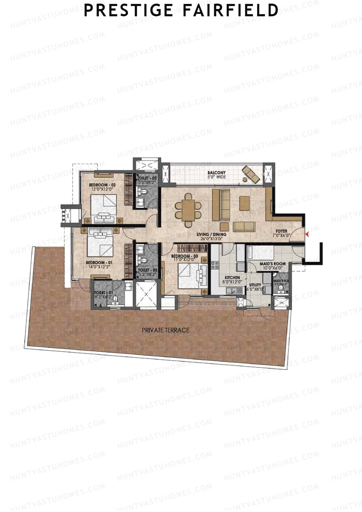 Prestige Fairfield Tower 2 Unit 3 (Type A2) Floor Plan