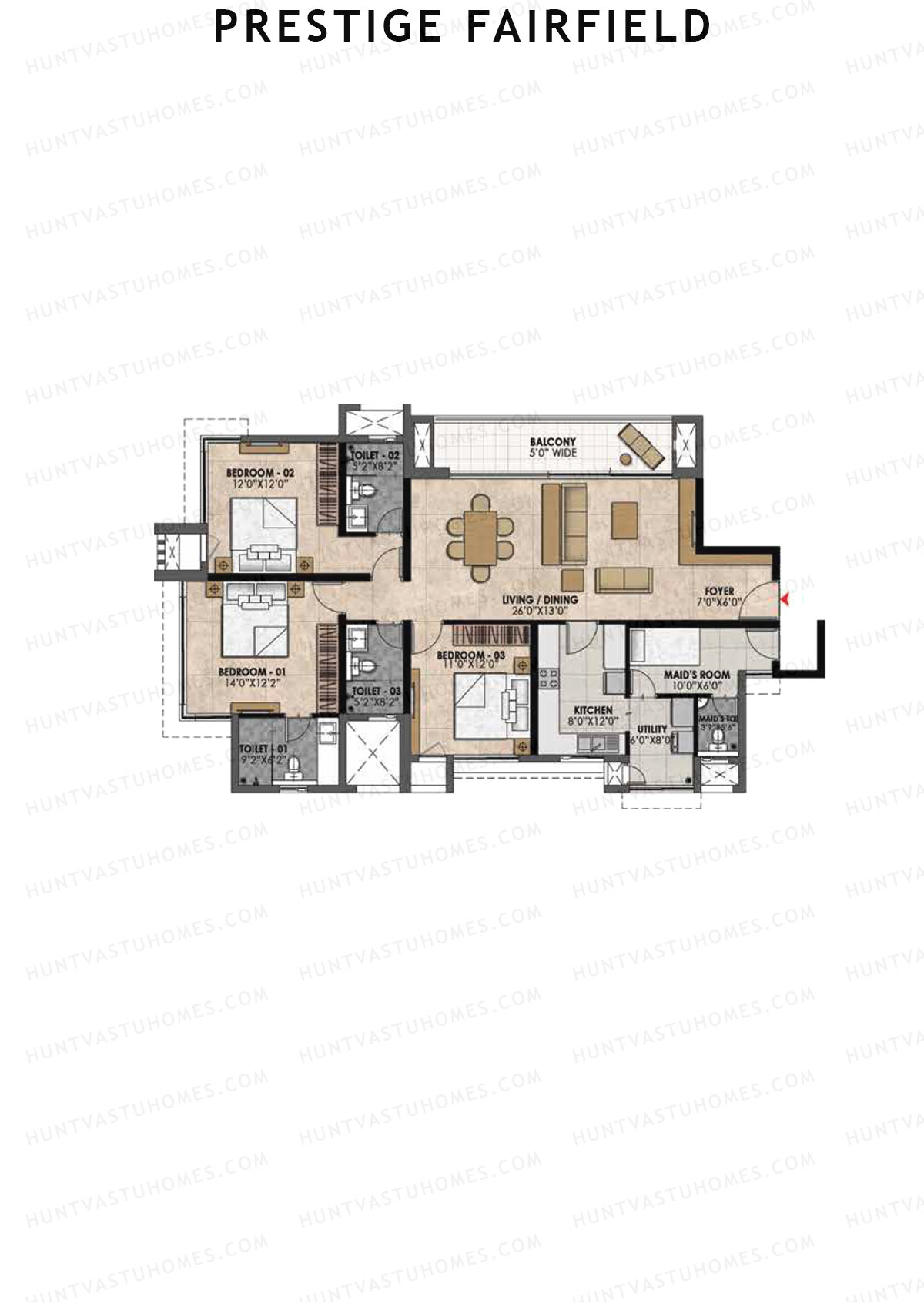 Prestige Fairfield Tower 2 Unit 3 (Type A4) Floor Plan