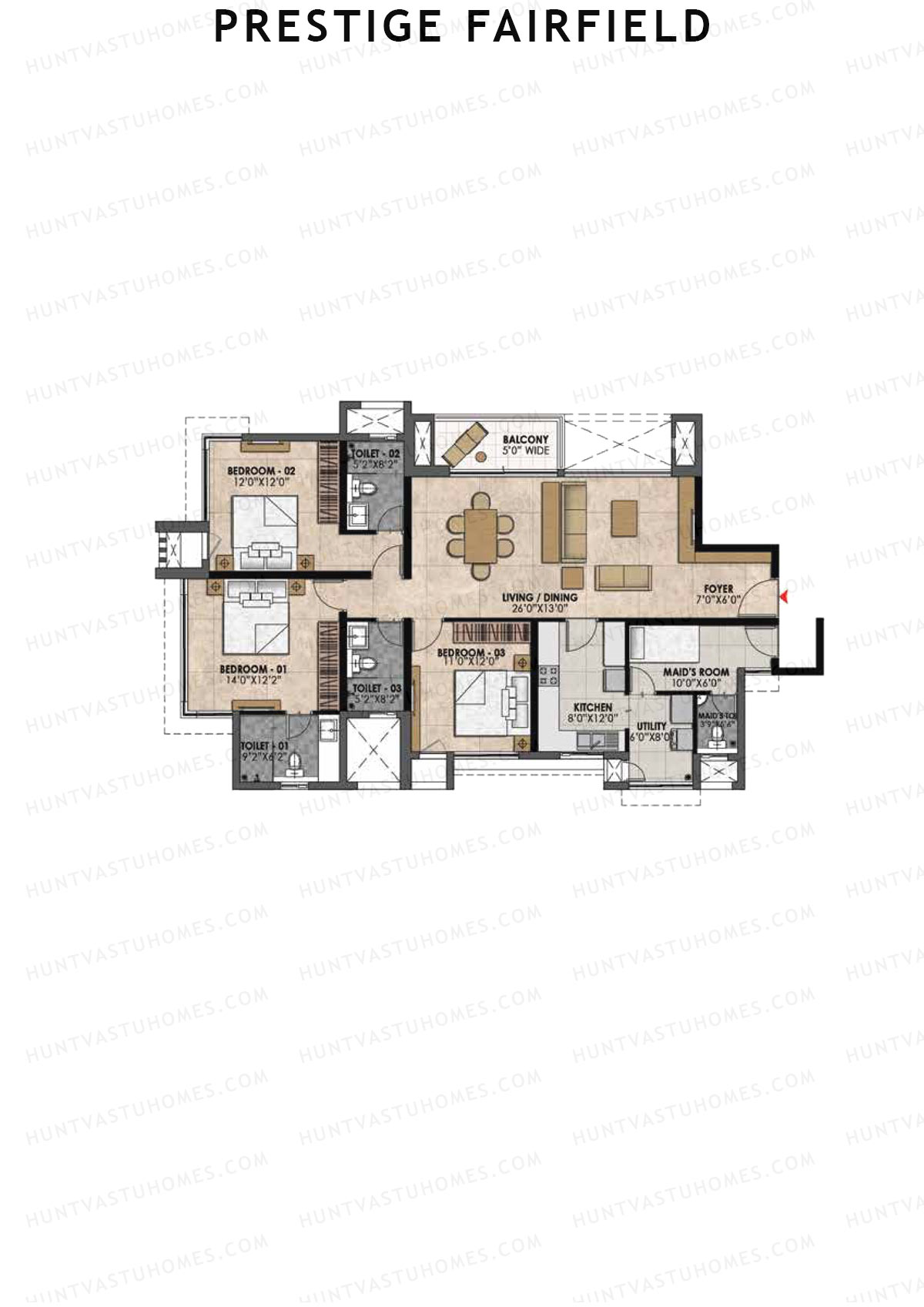 Prestige Fairfield Tower 2 Unit 3 (Type A) Floor Plan