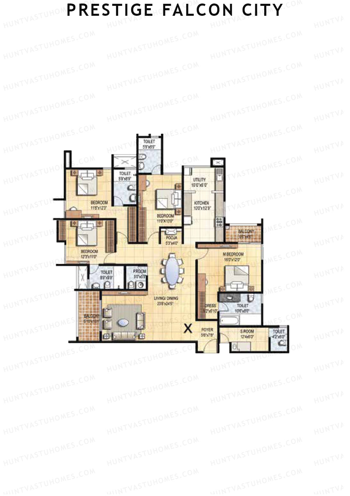 Prestige Falcon City Tower 17 Unit 1 (Type X1) Floor Plan