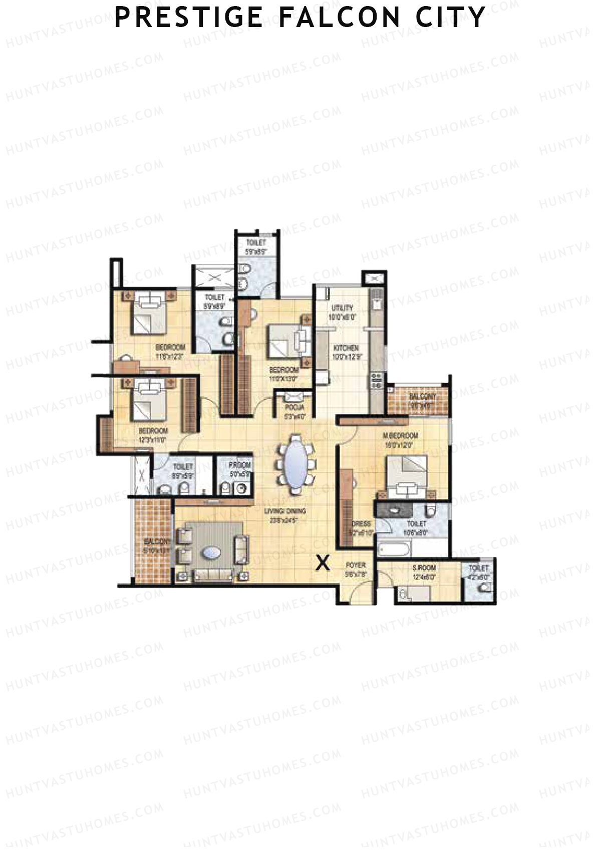 Prestige Falcon City Tower 17 Unit 1 (Type X) Floor Plan