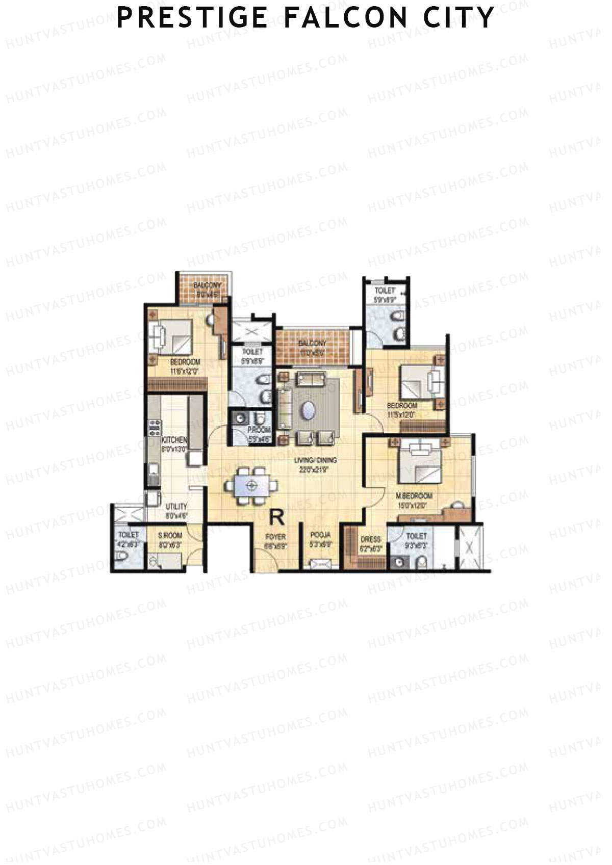 Prestige Falcon City Tower 17 Unit 2 (Type R) Floor Plan