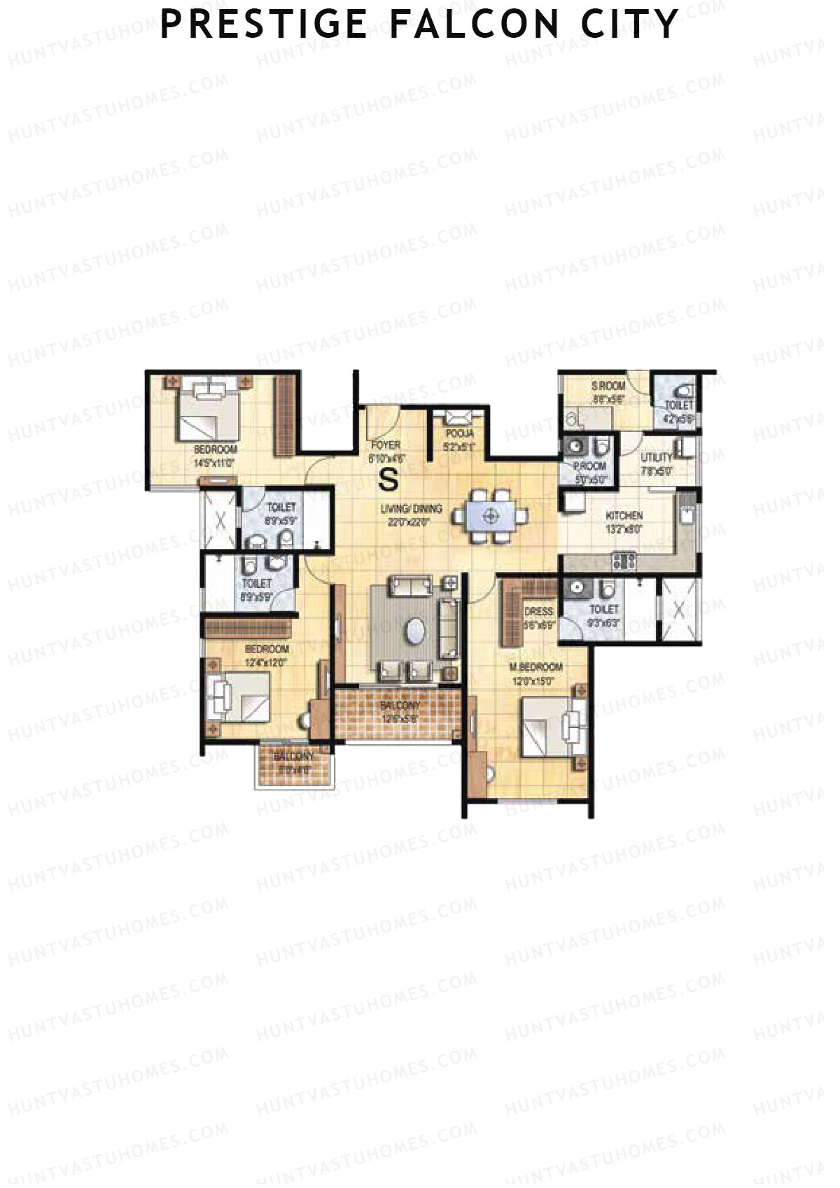 Prestige Falcon City Tower 17 Unit 3 (Type S) Floor Plan