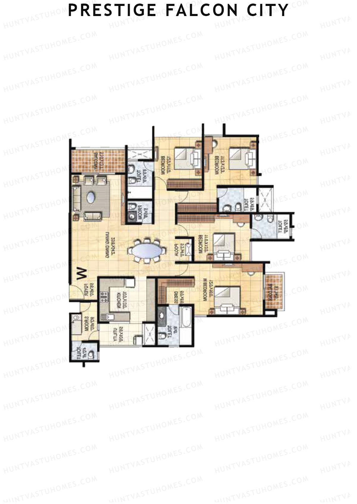 Prestige Falcon City Tower 18 Unit 1 (Type W1) Floor Plan