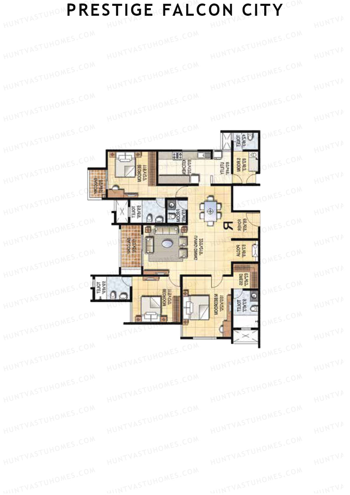 Prestige Falcon City Tower 18 Unit 3 (Type R) Floor Plan