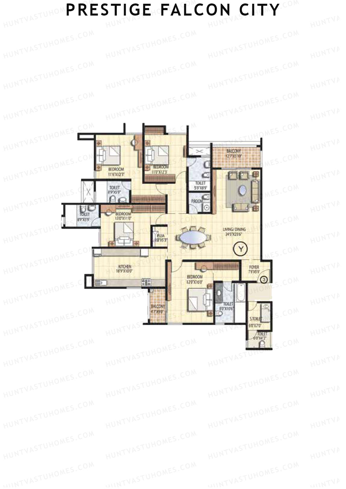 Prestige Falcon City Tower 18 Unit 4 (Type Y1) Floor Plan