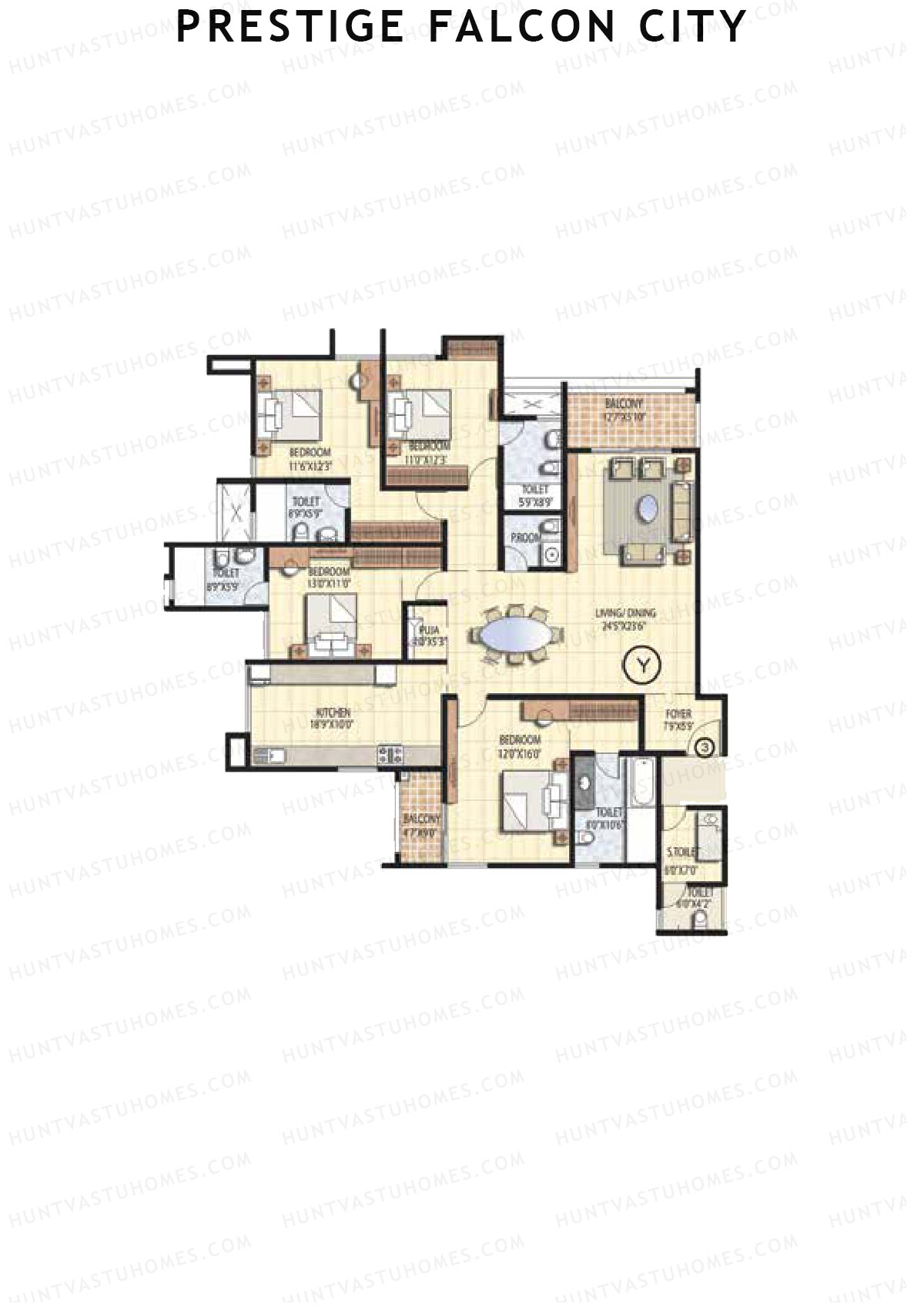 Prestige Falcon City Tower 18 Unit 4 (Type Y) Floor Plan
