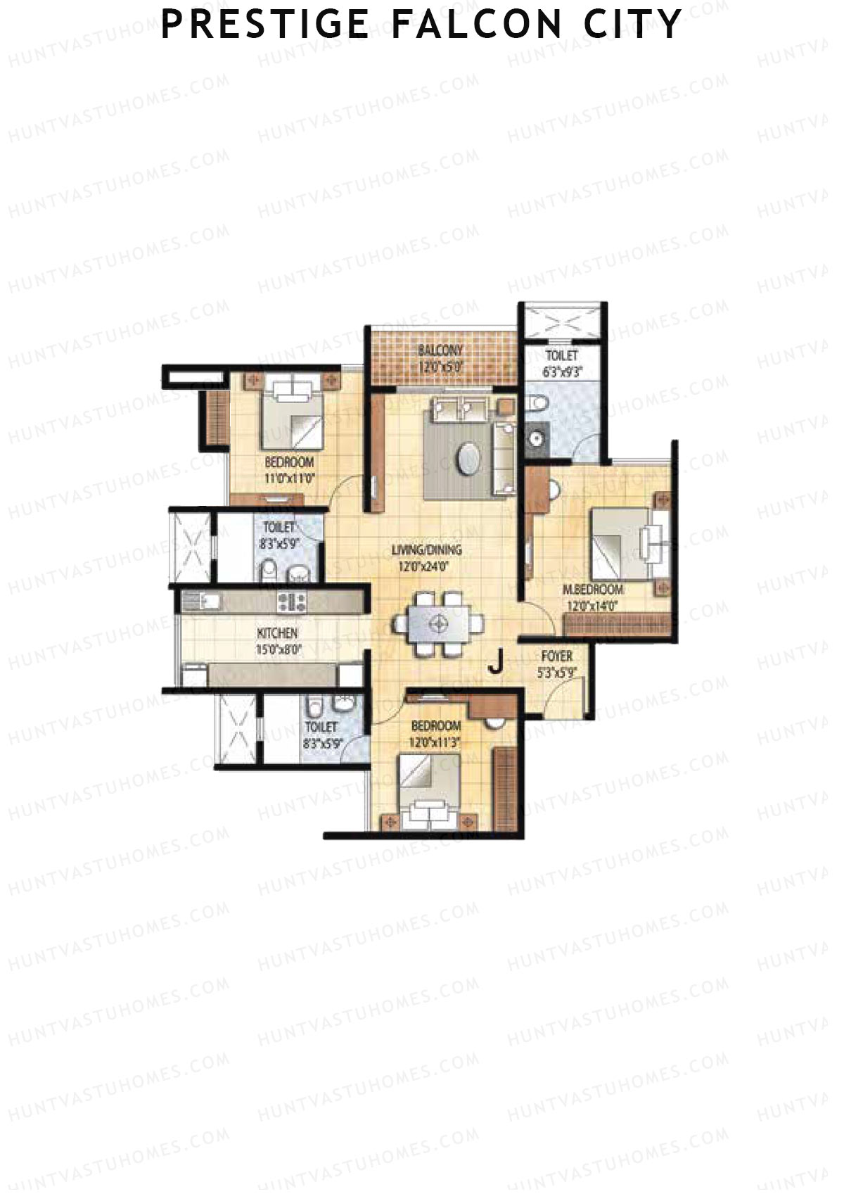 Prestige Falcon City Tower 1 Unit 1 (Type J1) Floor Plan