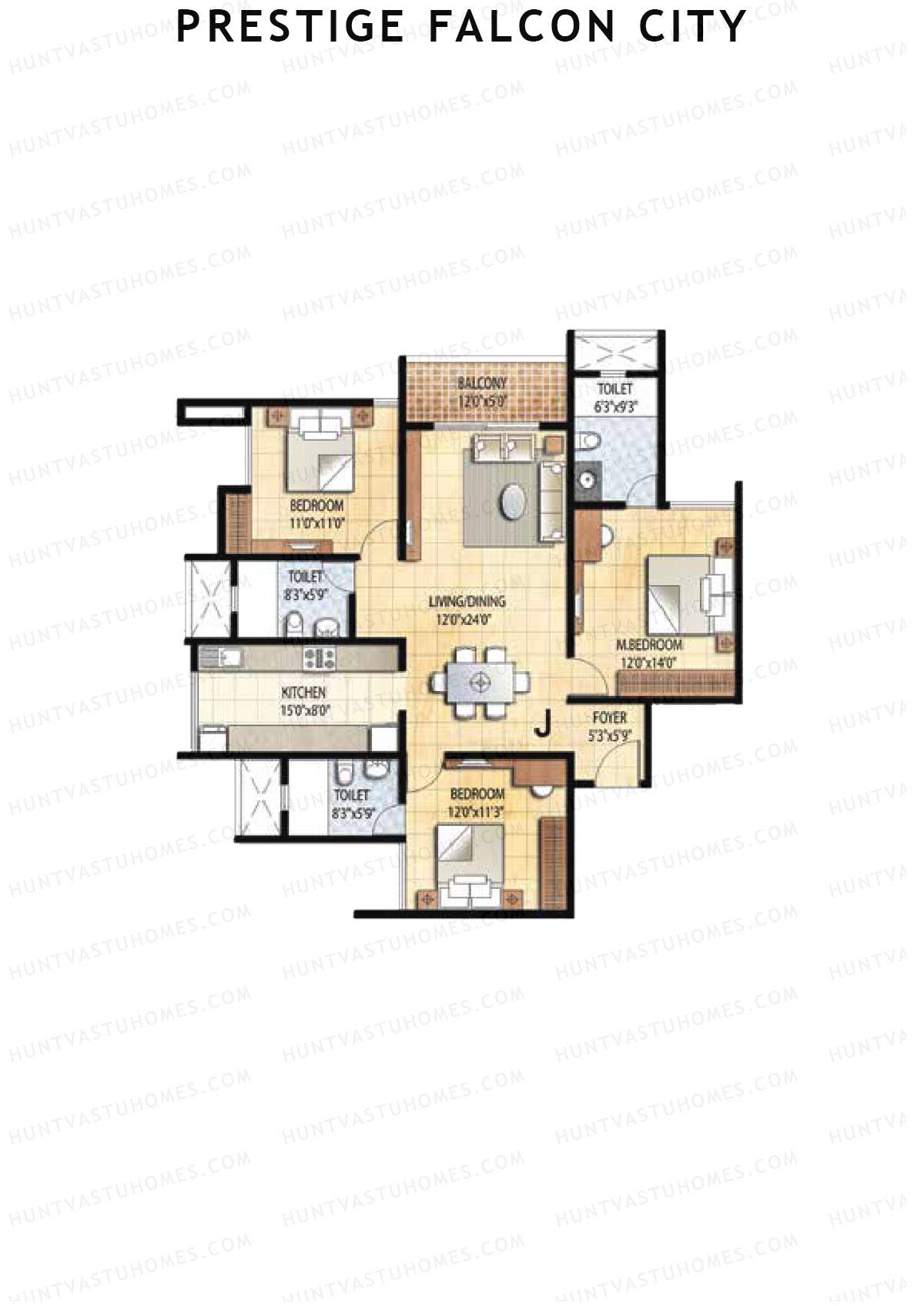 Prestige Falcon City Tower 1 Unit 1 (Type J) Floor Plan