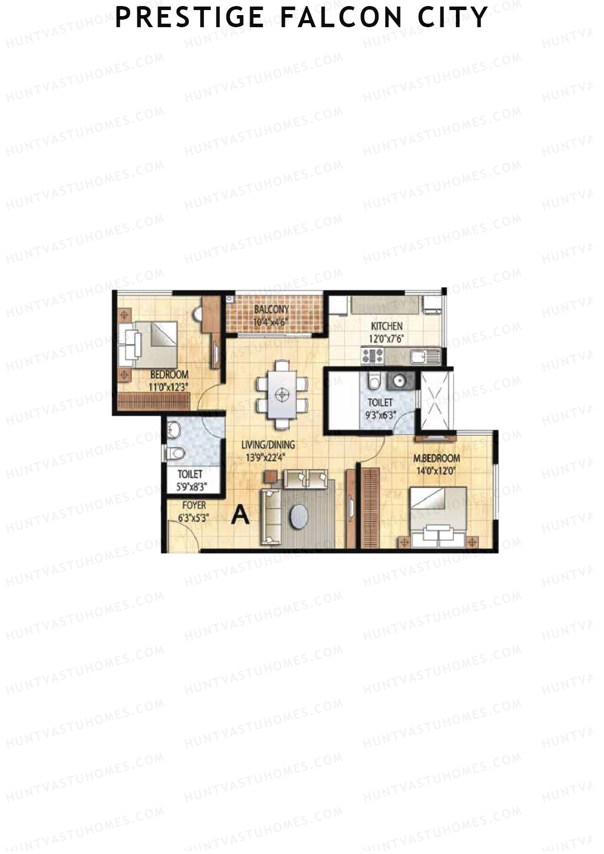 Prestige Falcon City Tower 1 Unit 2 (Type A) Floor Plan