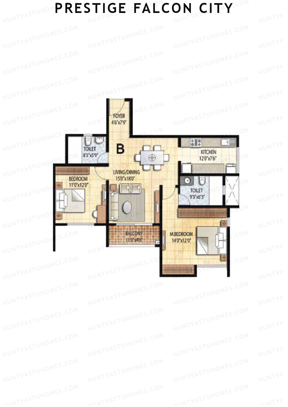 Prestige Falcon City Tower 1 Unit 3 (Type B) Floor Plan