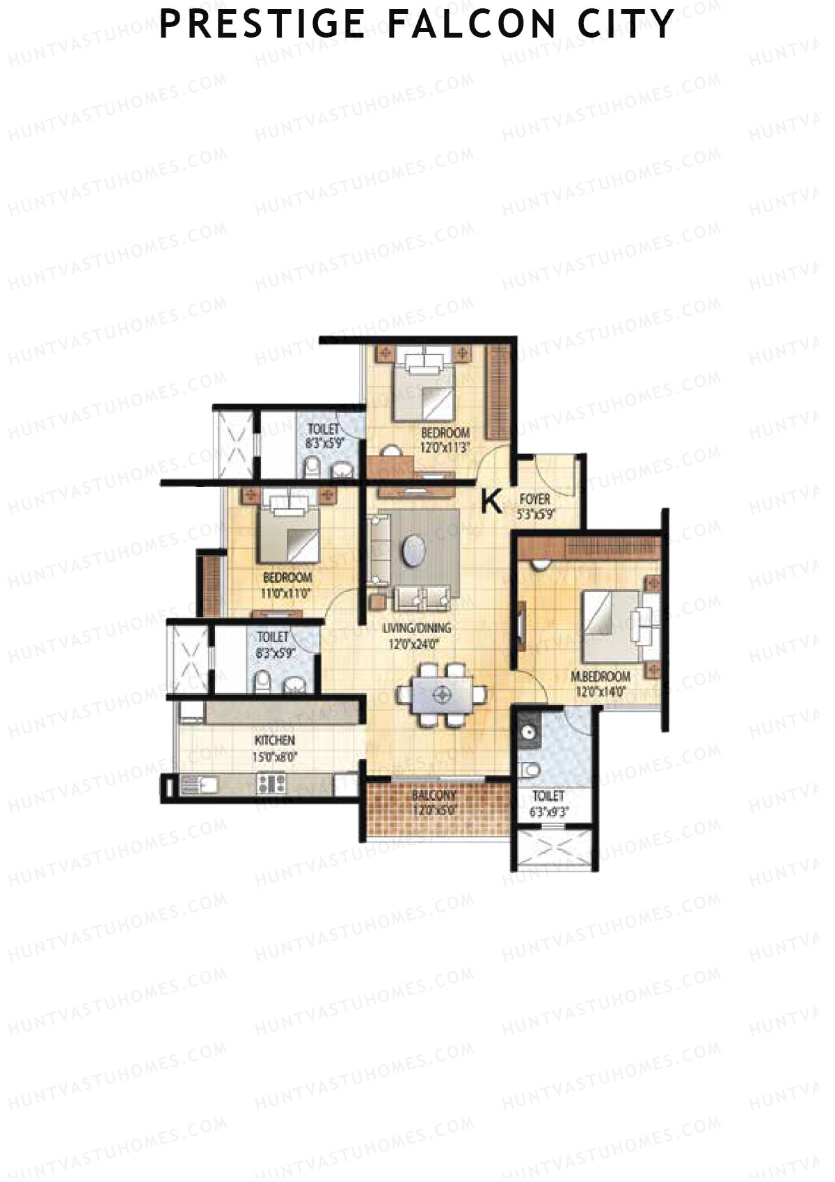 Prestige Falcon City Tower 1 Unit 4 (Type K1) Floor Plan