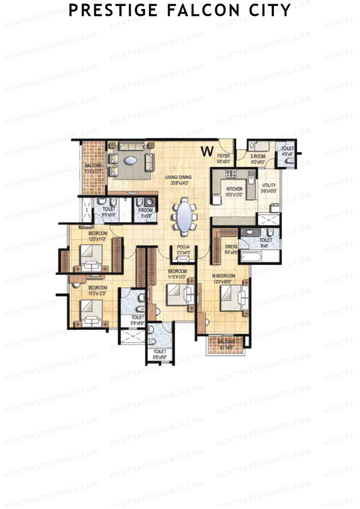 Prestige Falcon City Tower 20 Unit 1 (Type W1) Floor Plan