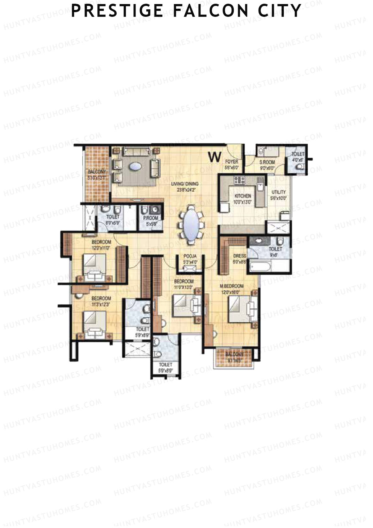 Prestige Falcon City Tower 20 Unit 1 (Type W) Floor Plan