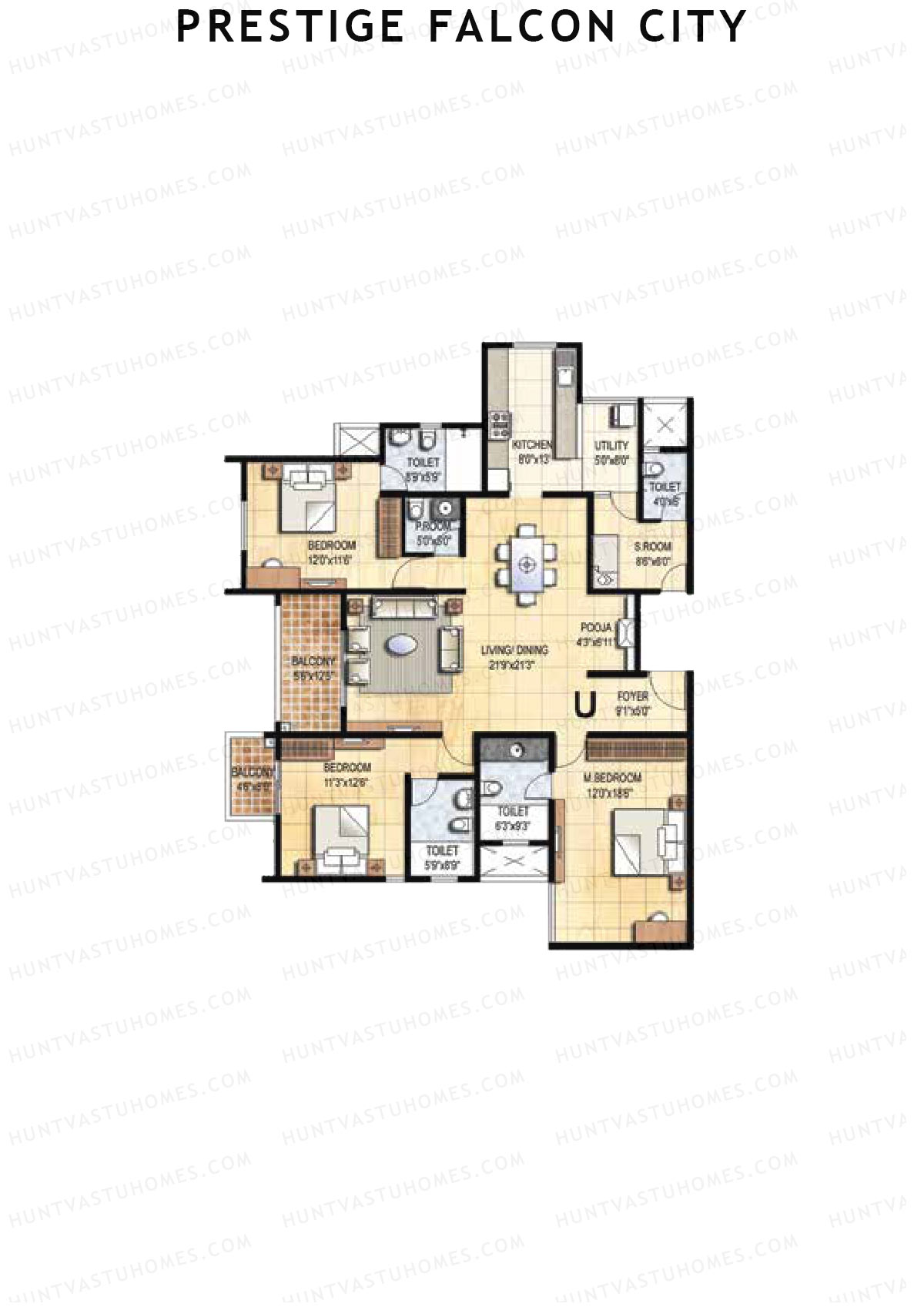 Prestige Falcon City Tower 20 Unit 2 (Type U) Floor Plan