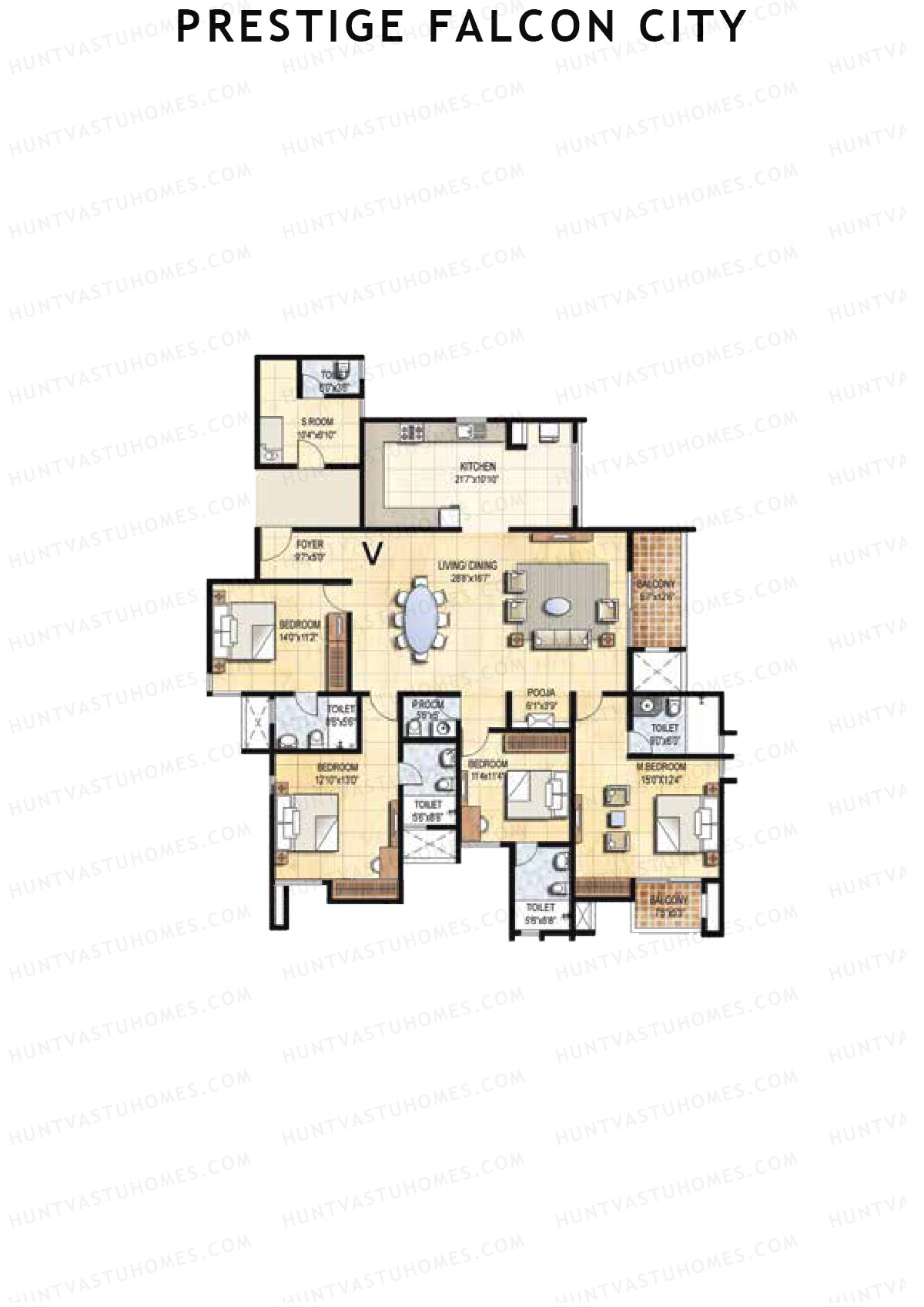 Prestige Falcon City Tower 20 Unit 4 (Type V1) Floor Plan