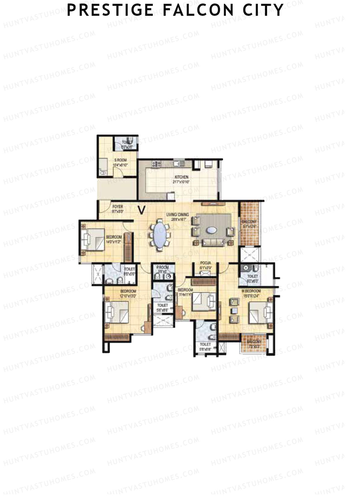 Prestige Falcon City Tower 20 Unit 4 (Type V) Floor Plan