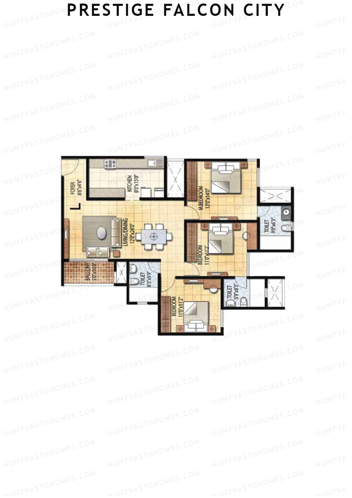 Prestige Falcon City Tower 23 Unit 1 (Type L) Floor Plan