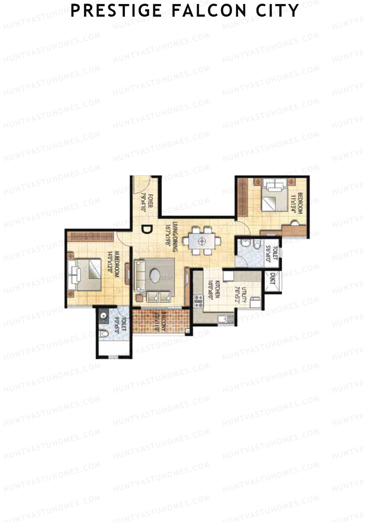 Prestige Falcon City Tower 23 Unit 2 (Type D) Floor Plan