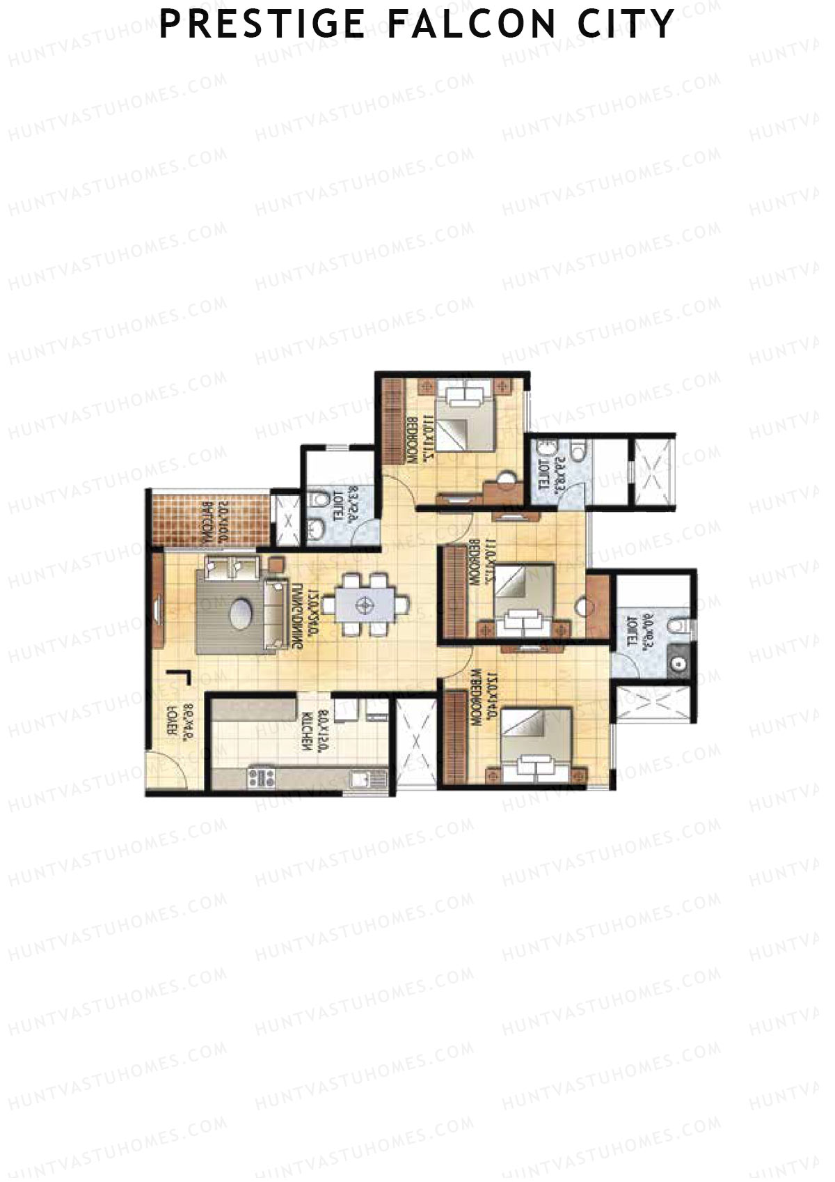 Prestige Falcon City Tower 23 Unit 4 (Type L) Floor Plan