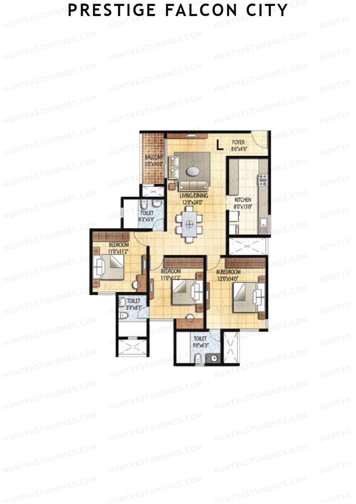 Prestige Falcon City Tower 24 Unit 1 (Type L) Floor Plan
