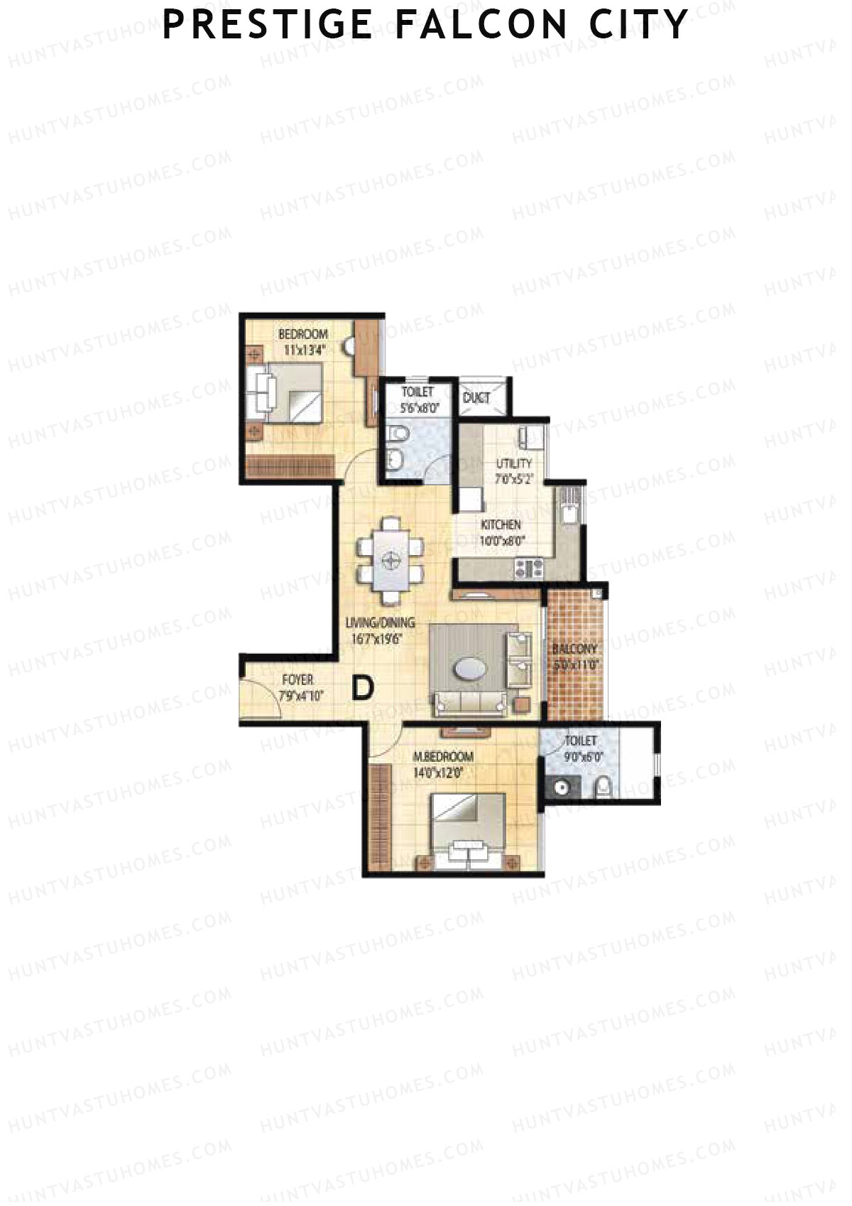 Prestige Falcon City Tower 24 Unit 3 (Type D) Floor Plan