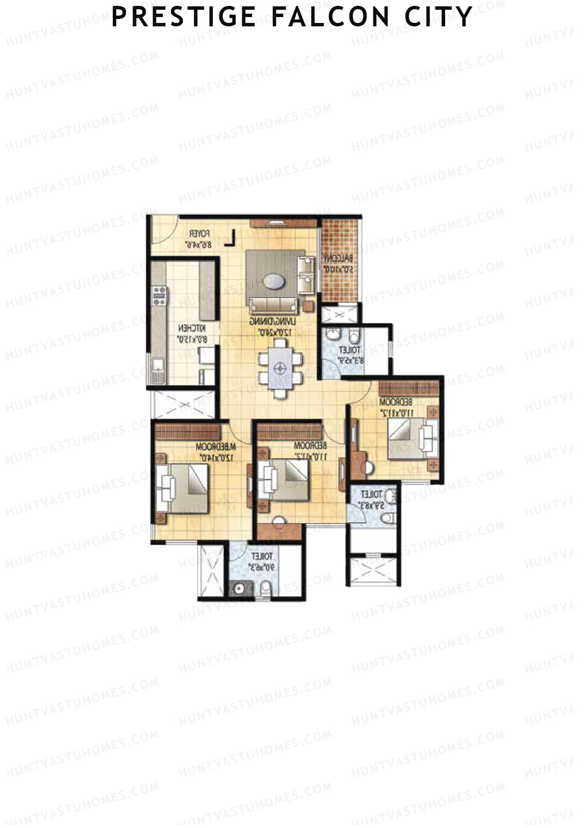 Prestige Falcon City Tower 24 Unit 4 (Type L) Floor Plan