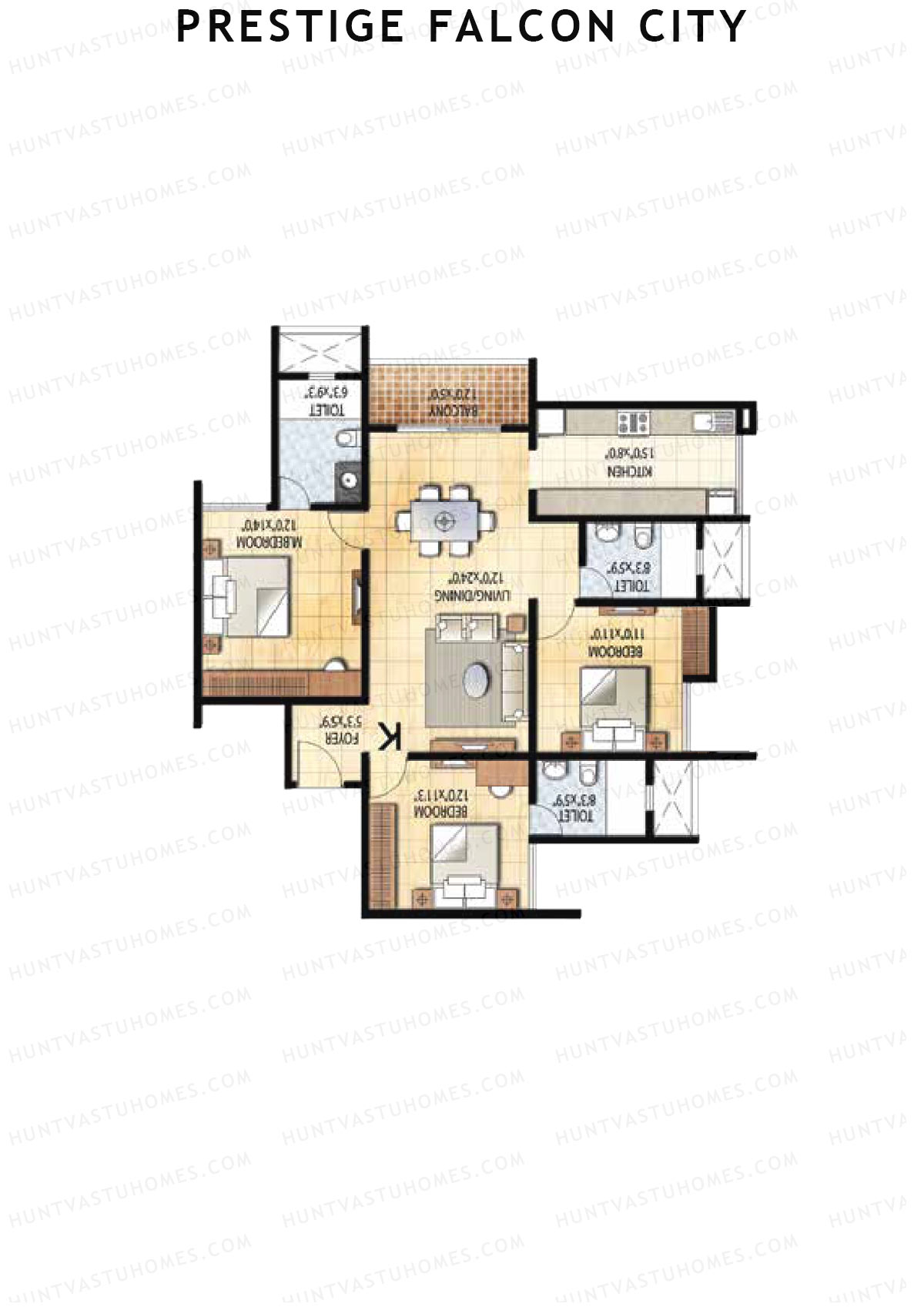 Prestige Falcon City Tower 26 Unit 1 (Type K1) Floor Plan