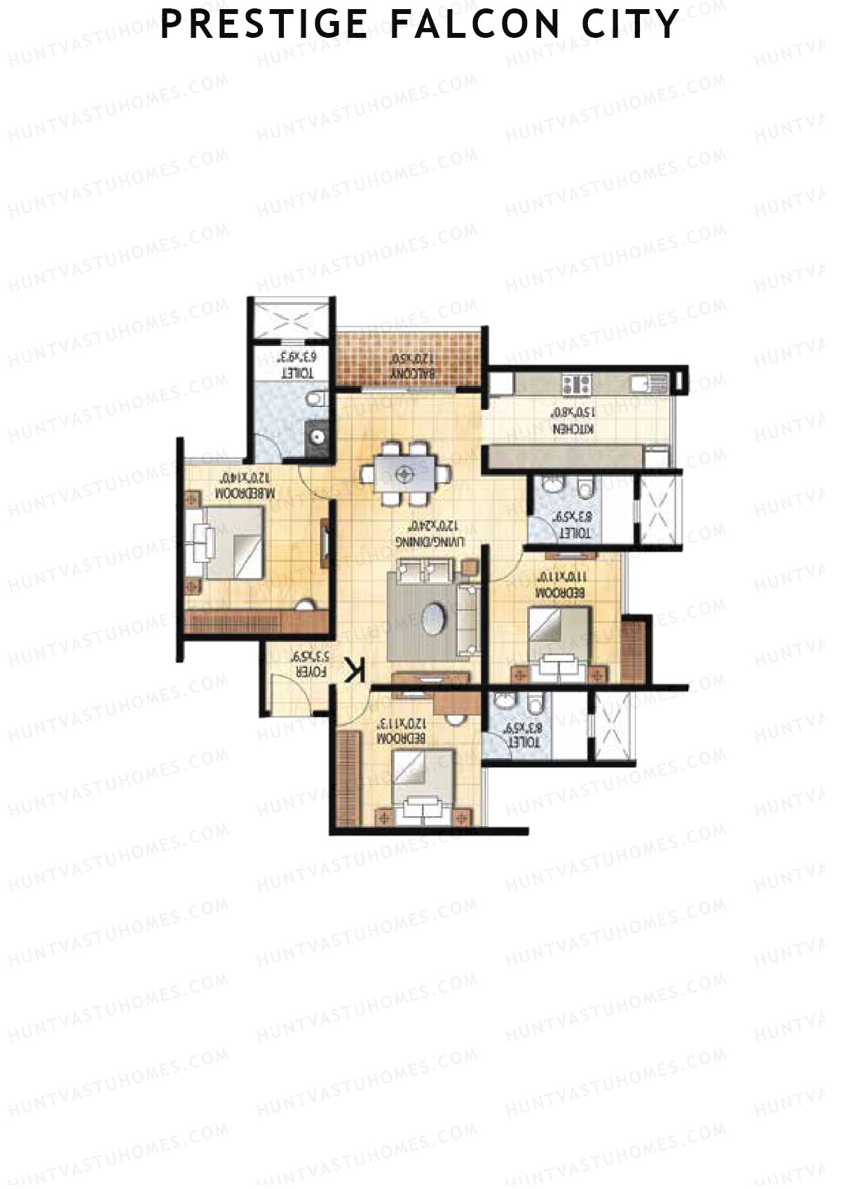 Prestige Falcon City Tower 26 Unit 1 (Type K) Floor Plan
