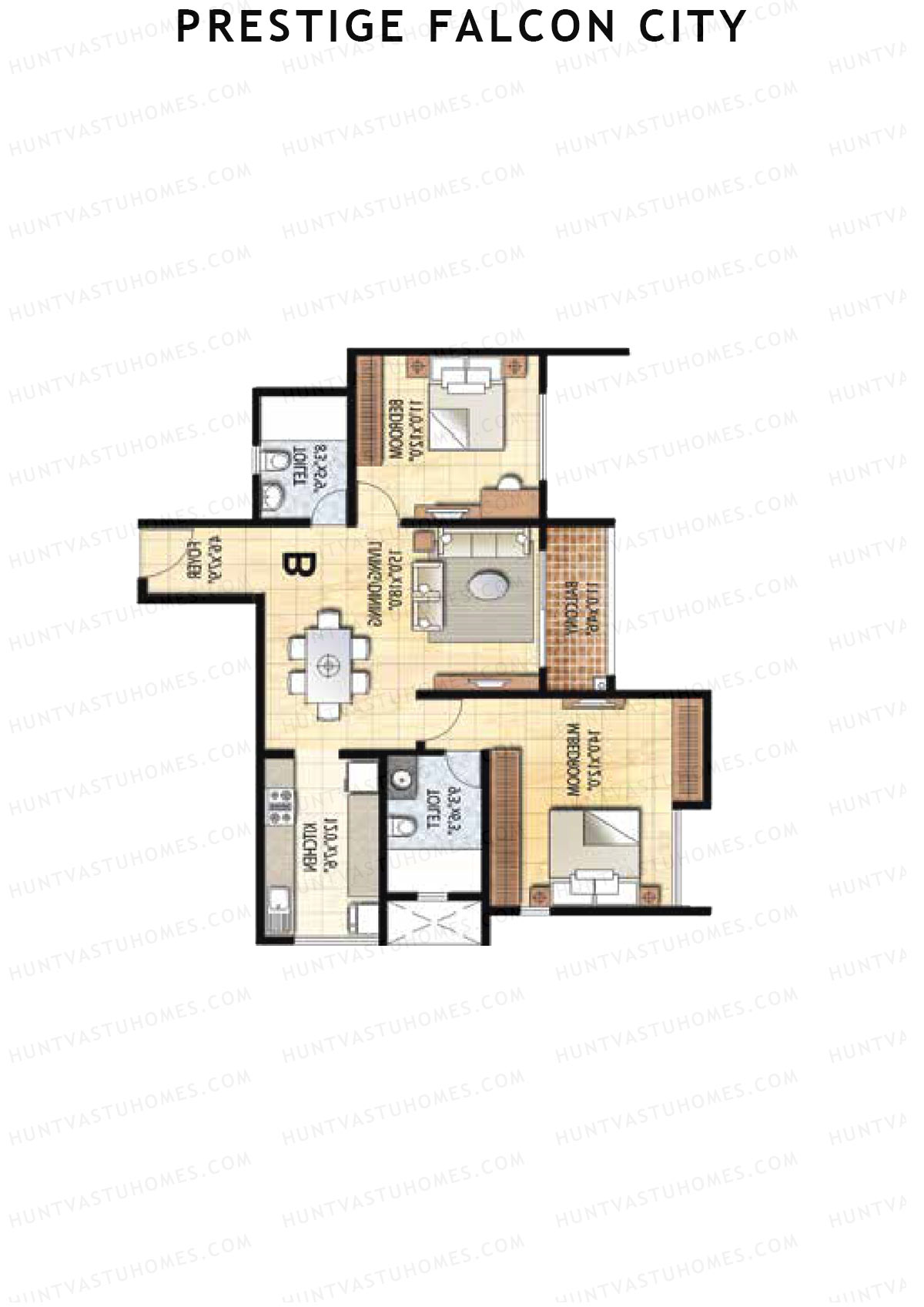 Prestige Falcon City Tower 26 Unit 2 (Type B) Floor Plan